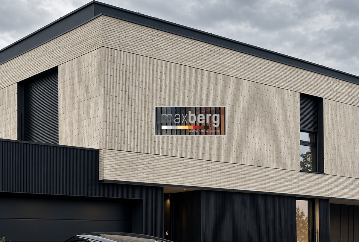 Płytki elewacyjne Long Beige MaxBerg na nowoczesnej elewacji domu